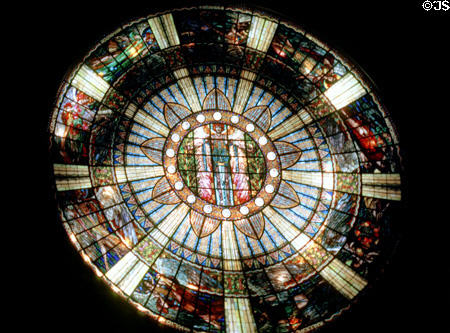 Circular stained glass ceiling in Palacio de Bellas Artes. Mexico City, Mexico.