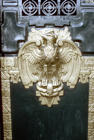 Eagle & serpent on a gate at Deportivo Chapultepec. Mexico City, Mexico.