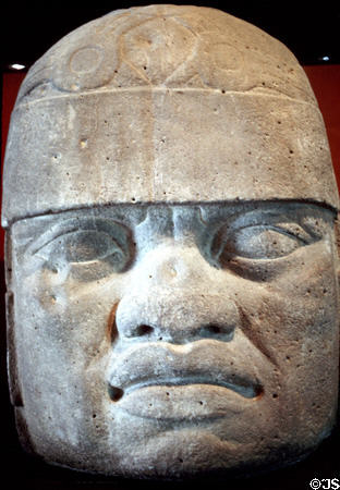 Massive Olmec stone head at National Museum of Anthropology. Mexico City, Mexico.