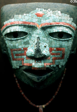 Jade funerary mask at National Museum of Anthropology. Mexico City, Mexico.