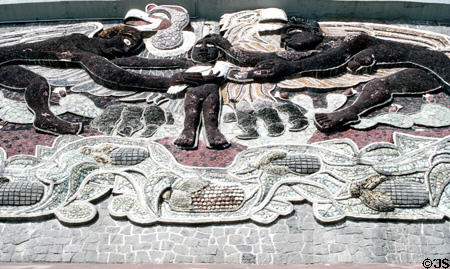 Relief mosaic by Diego Rivera on Olympic Stadium at University. Mexico City, Mexico.