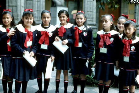 Group of schoolgirls visiting a museum. Mexico City, Mexico.