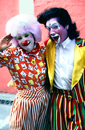 Clowns pose for camera in Puebla. Mexico.