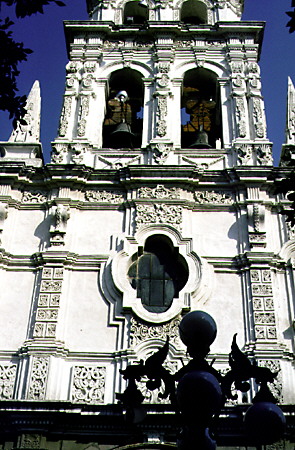 The Churrigueresque facade of Jesuit church of La Compañia, Puebla. Mexico.