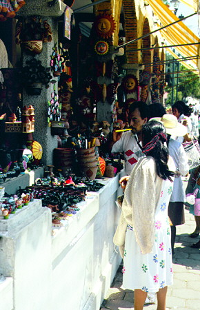 Market vendors display their crafts for customers in Acatlán. Mexico.