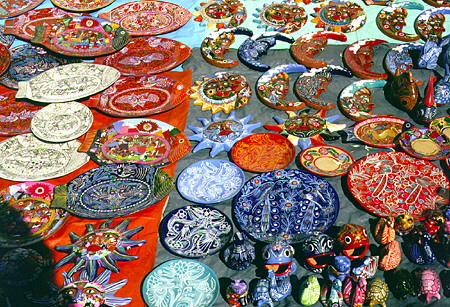 Colorful crafts on display in Taxco. Mexico.