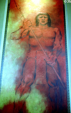 Mural of a Mexican Indian by Fernando Castro Pacheco in Mérida Government Palace. Mexico.
