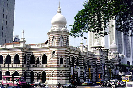 Infokraf building in Kuala Lumpur shows the Indian style introduced by British colonialists. Malaysia.