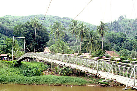 Suspension foot bridge in Kemabong, in Sabah province. Malaysia.