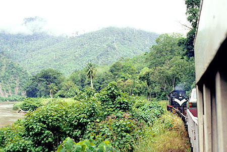 Train through jungle in Tenom, in Sabah province. Malaysia.