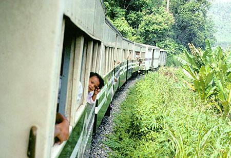 Looking out the window of Beaufort Train in Tenom. Malaysia.