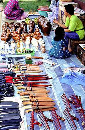 Hardware vendor at weekly market in Kota Belud. Malaysia.