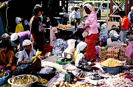 Wide range of food for sale at weekly market in Kota Belud. Malaysia.