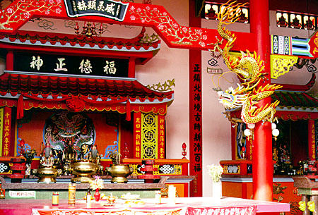 Intricate decoration at Chinese temple in Kudat, on island of Borneo. Malaysia.