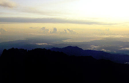Mt Kinabalu on island of Borneo, seen from air. Malaysia.