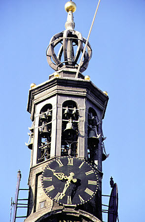 Steeple detail of Munttoren. Amsterdam, Netherlands.