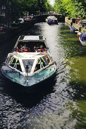 Tour boats on Leidsegracht. Amsterdam, Netherlands.