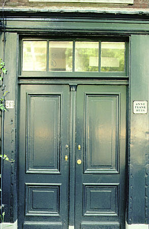 Front door of Anne Frank House. Amsterdam, Netherlands.