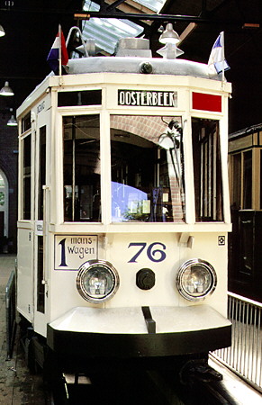 Streetcar collection in Netherlands Open Air Museum, Arnhem. Arnhem, Netherlands.
