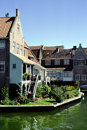 Buildings on harbor in Enkhuizen. Netherlands.