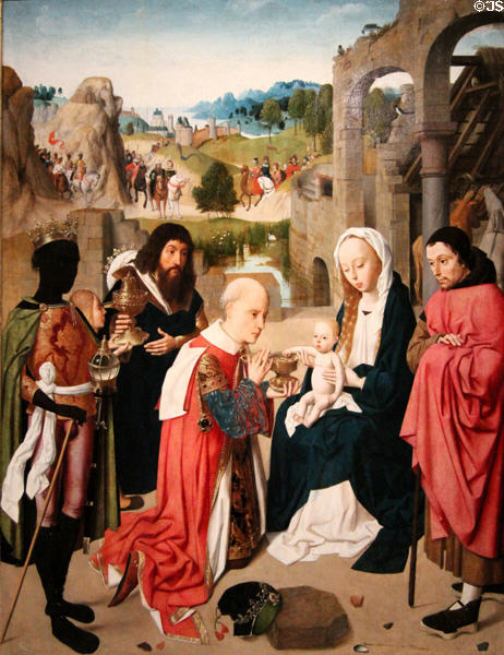 Adoration of the Magi painting (c1480-5) by Geertgen tot Sint-Jans at Rijksmuseum. Amsterdam, NL.