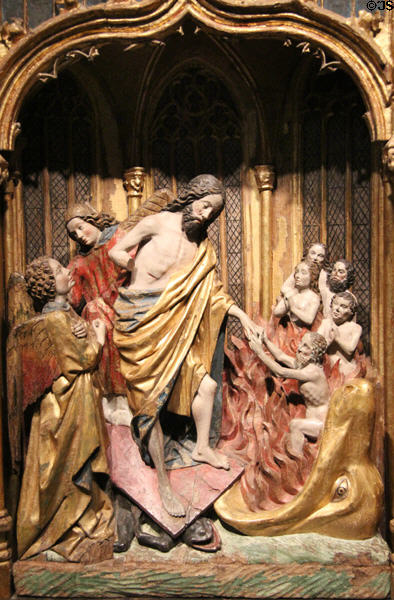 Christ's descent into Limbo wood relief (c1515) from Brabant or Rhineland at Rijksmuseum. Amsterdam, NL.