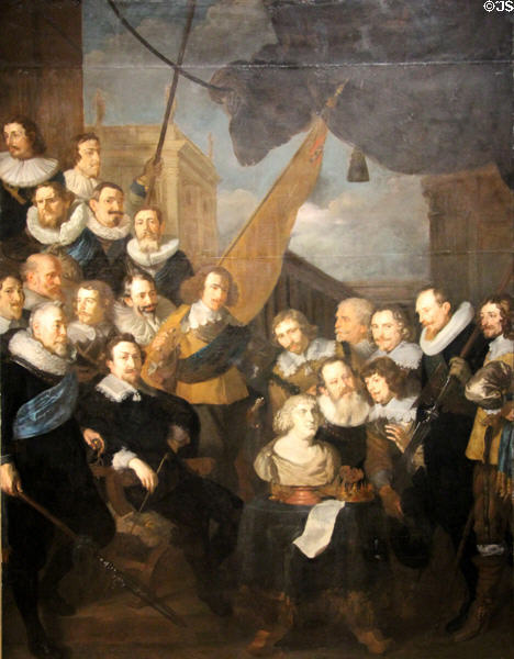 Militia Company of District XIX under Command of Captain Cornelis Bicker painting (1640) by Joachim von Sandrart at Rijksmuseum. Amsterdam, NL.