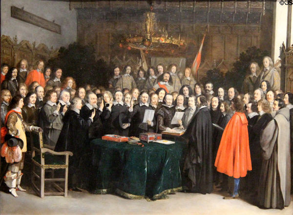 Ratification of Treaty of Münster painting (1648) by Gerard ter Borch at Rijksmuseum. Amsterdam, NL.