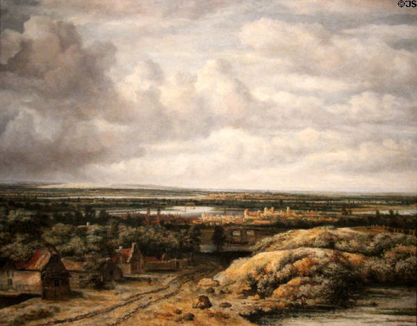 Distant view with cottages along a road painting (1655) by Philips Koninck at Rijksmuseum. Amsterdam, NL.