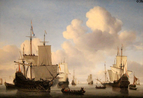 Dutch ships in a calm painting (1665) by Willem van de Velde II at Rijksmuseum. Amsterdam, NL.