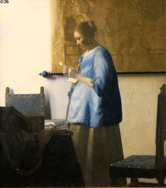 Woman Reading a Letter painting (c1663) by Johannes Vermeer at Rijksmuseum. Amsterdam, NL.