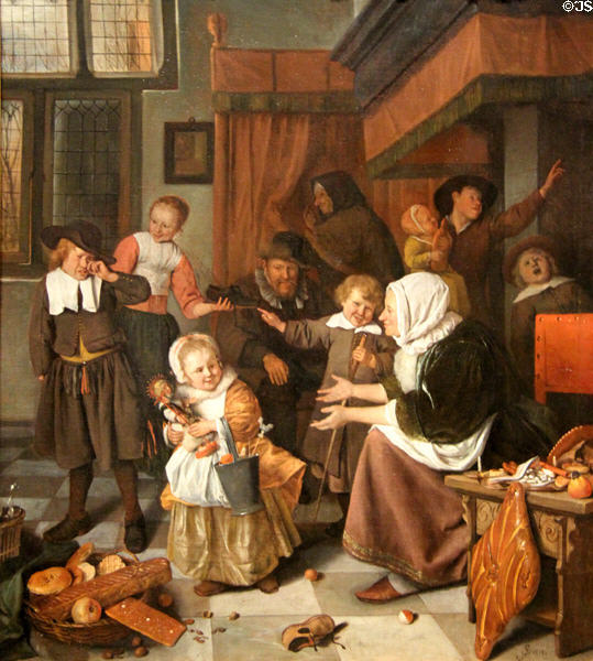 Feast of St Nicholas painting (1665-8) by Jan Steen at Rijksmuseum. Amsterdam, NL.