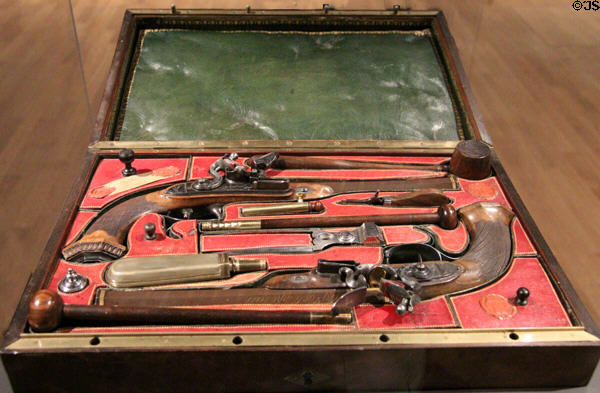 Pair of pistols (1813-5) captured from Napoleon at Battle of Waterloo at Rijksmuseum. Amsterdam, NL.