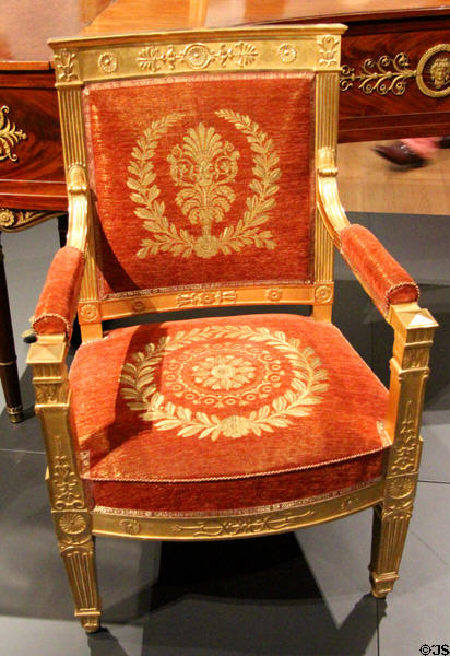 Armchair used by Louis Napoleon, King of Holland's court in his palace, the Town Hall on Dam Square at Rijksmuseum. Amsterdam, NL.
