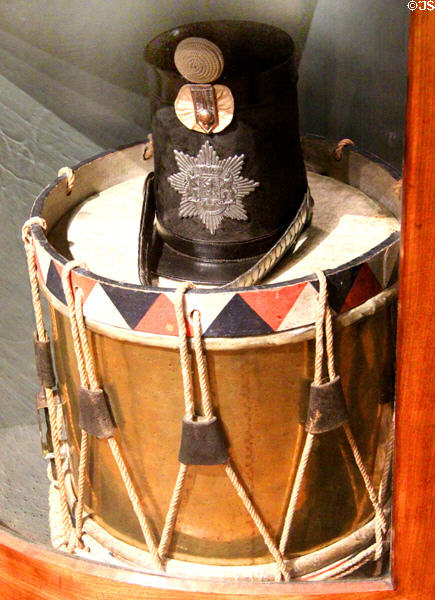 Drum & military hat used by during the Belgian Revolt of 1830 at Rijksmuseum. Amsterdam, NL.