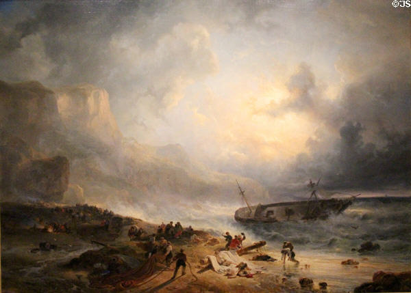 Shipwreck off a Rocky Coast painting (c1837) by Wijnand Nuijen at Rijksmuseum. Amsterdam, NL.