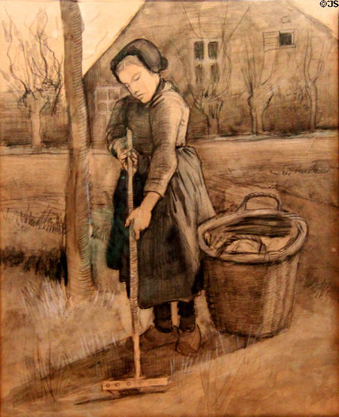Girl with a rake drawing (1881) by Vincent van Gogh at Van Gogh Museum. Amsterdam, NL.