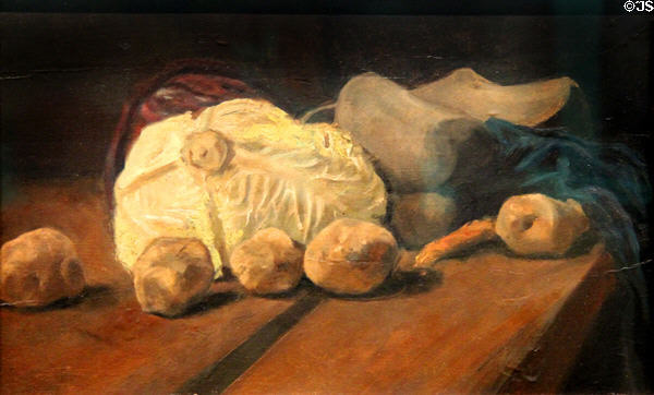 Still life with cabbage & clogs painting (1881) by Vincent van Gogh at Van Gogh Museum. Amsterdam, NL.