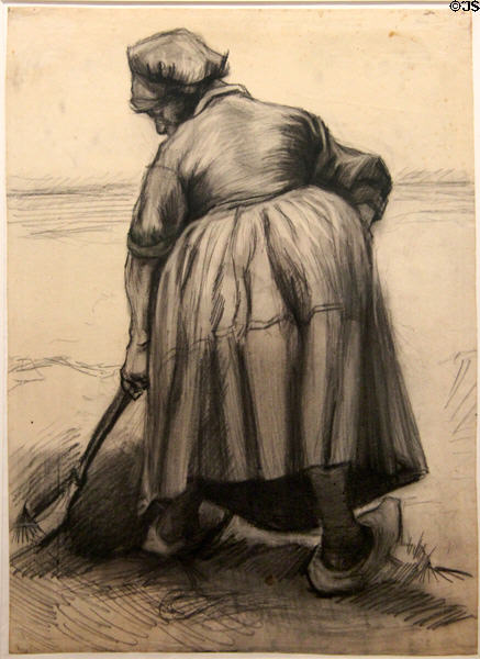 Peasant woman digging drawing (1885) by Vincent van Gogh at Van Gogh Museum. Amsterdam, NL.