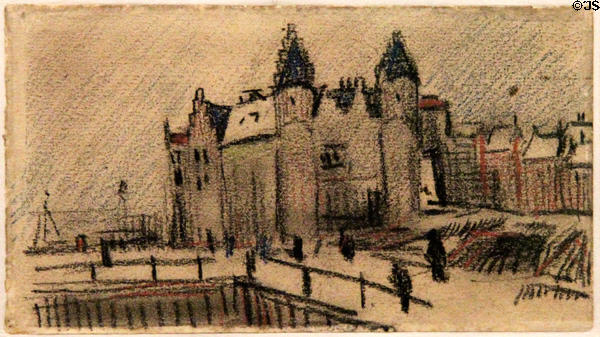 View of Het Steen drawing (1885) by Vincent van Gogh at Van Gogh Museum. Amsterdam, NL.