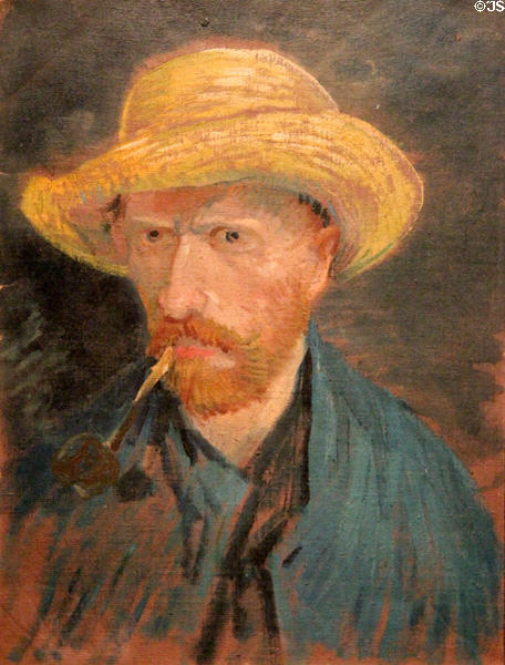 Self-portrait with straw hat & pipe (1887) by Vincent van Gogh at Van Gogh Museum. Amsterdam, NL.