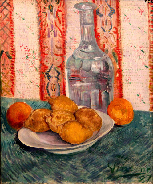 Carafe & dish with citrus fruit painting (1887) by Vincent van Gogh at Van Gogh Museum. Amsterdam, NL.