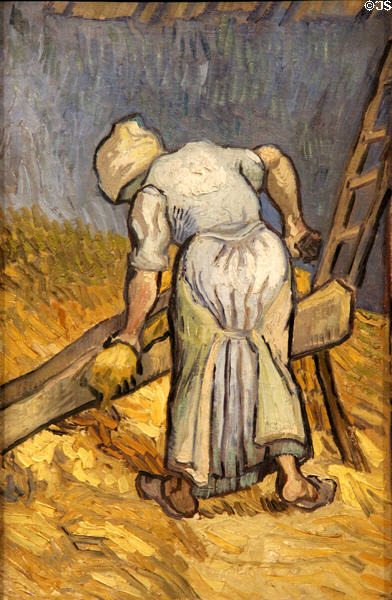 Peasant woman bruising flax painting after Millet print (1889) by Vincent van Gogh at Van Gogh Museum. Amsterdam, NL.