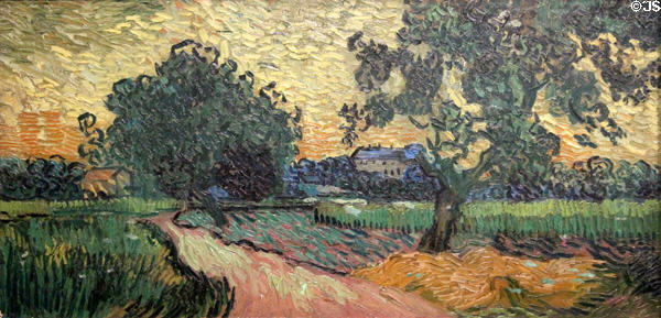 Landscape at twilight painting (1890) by Vincent van Gogh at Van Gogh Museum. Amsterdam, NL.