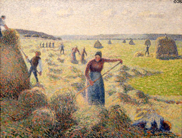 Haymaking, Éragny painting (1887) by Camille Pissarro at Van Gogh Museum. Amsterdam, NL.