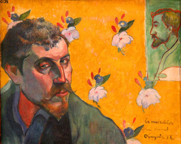 Self-portrait with portrait of Bernard painting (1888) by Paul Gauguin at Van Gogh Museum. Amsterdam, NL.