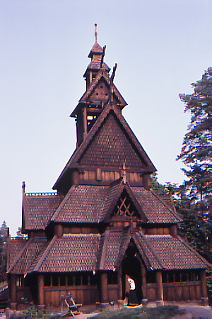 The stave church from Gol at Norwegian Folk Museum in Oslo. Norway.