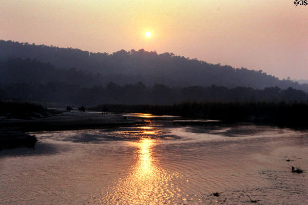 Sunset over river in Chitwan National Park. Nepal.