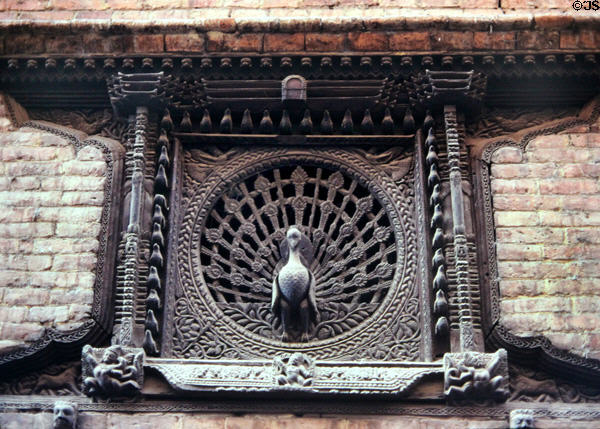 Famous peacock window screen in Bhaktapur. Nepal.