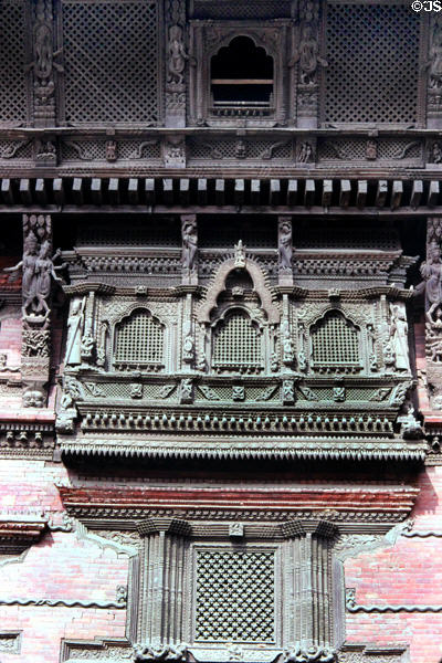 Detail of screened balcony in Royal Palace Courtyard, Patan (Lalitpur), Katmandu. Nepal.